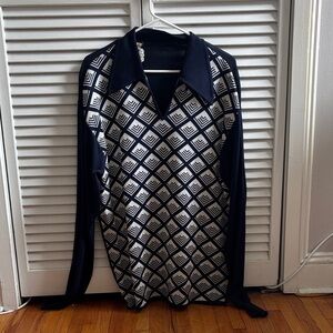 Vintage Geometric Patterned Long Sleeve Shirt